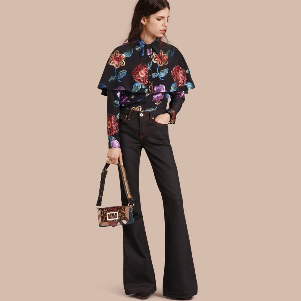 BURBERRY Floral Fil Coupé Silk Blend Caped Shirt, IT 38, Small, NWT